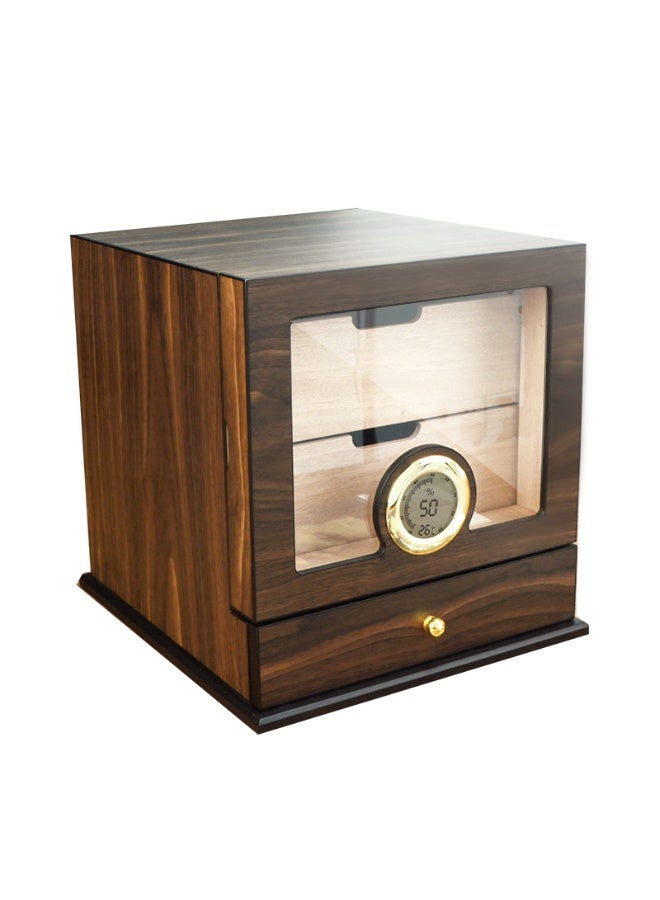 Hemingway Walnut Finish Storage Box with 2 Trays, Drawer, and Digital Hygrometer - Image 1
