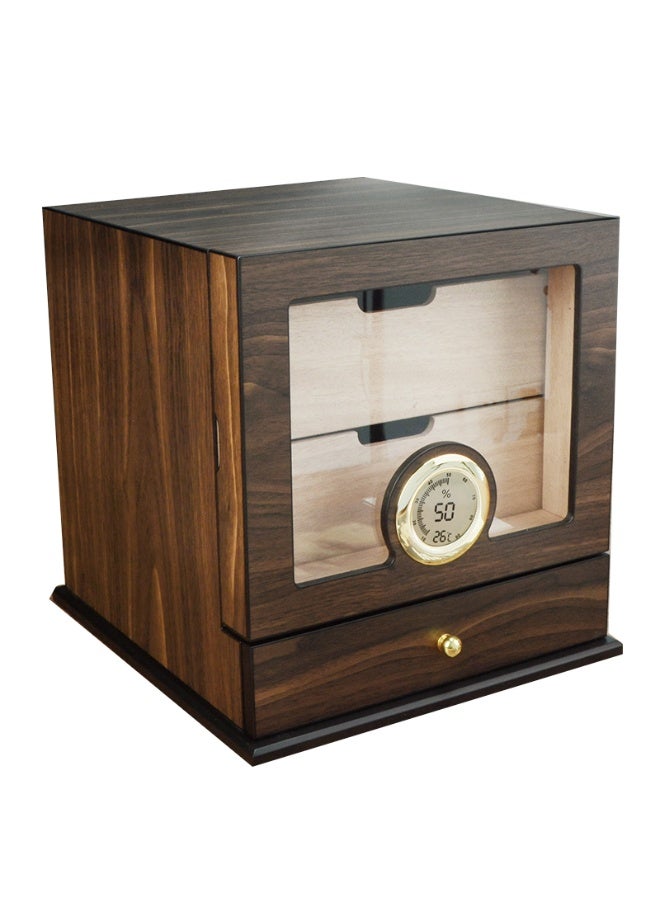Hemingway Walnut Finish Storage Box with 2 Trays, Drawer, and Digital Hygrometer - Image 3