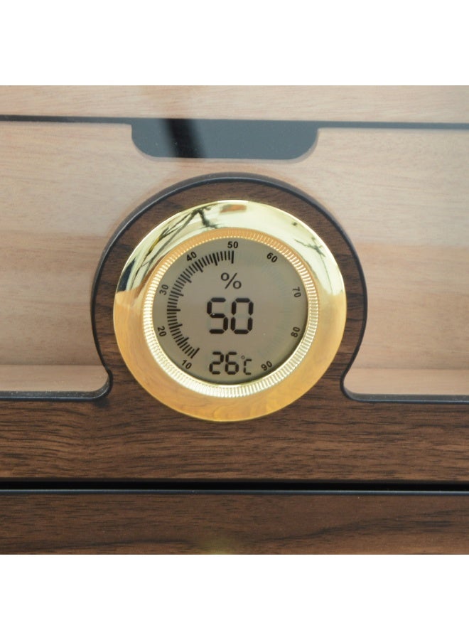Hemingway Walnut Finish Storage Box with 2 Trays, Drawer, and Digital Hygrometer - Image 5