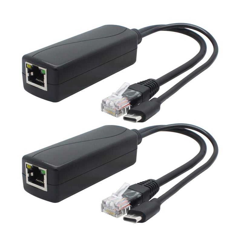 ANVISION 2-Pack 5V PoE Splitter, USB Type C, 48V to 5V 2.4A, IEEE 802.3af Compliant, 10/100Mbps - Image 1