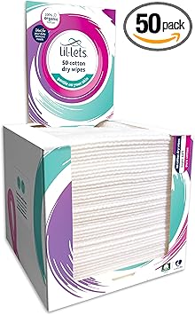 LilLets Cotton Dry TowelsWipes x 50 Count 1 Pack Natural Organic Cotton Gentle on Skin Absorbent and Strong Dry or Wet use Face Towel Dermatologically Tested Safe for Sensitive Skin - Image 1