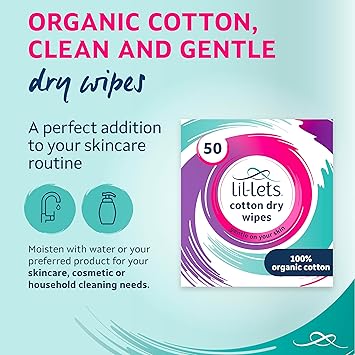 LilLets Cotton Dry TowelsWipes x 50 Count 1 Pack Natural Organic Cotton Gentle on Skin Absorbent and Strong Dry or Wet use Face Towel Dermatologically Tested Safe for Sensitive Skin - Image 3