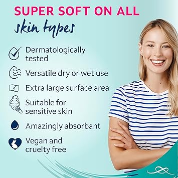 LilLets Cotton Dry TowelsWipes x 50 Count 1 Pack Natural Organic Cotton Gentle on Skin Absorbent and Strong Dry or Wet use Face Towel Dermatologically Tested Safe for Sensitive Skin - Image 4