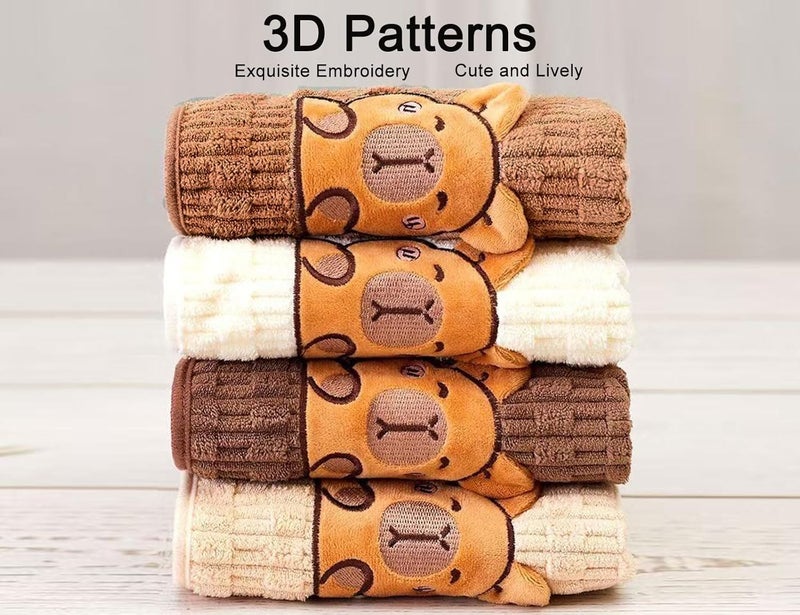 Bedvcaty Bathroom Towels Set - 3 Pack - 14 x 29 Inches Lightweight Small Extra-Absorbent Face Cloths and Soft Stripe Fingertip Towel for Bathroom, Guest Room, Children(Capybara Towel- 3Brown) - Image 3