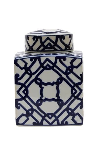 Creative Co-Op Blue & White Ceramic Ginger Jar with Lid - Image 3