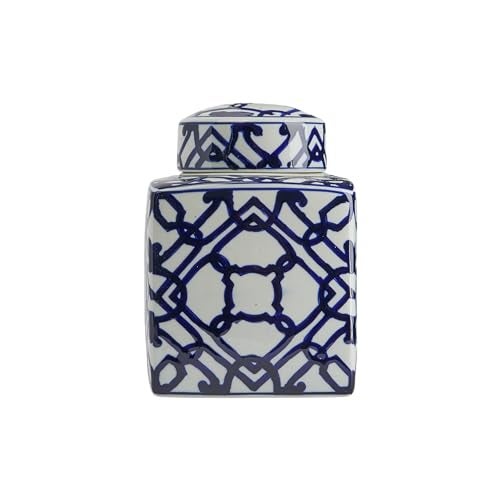 Creative Co-Op Blue & White Ceramic Ginger Jar with Lid - Image 4