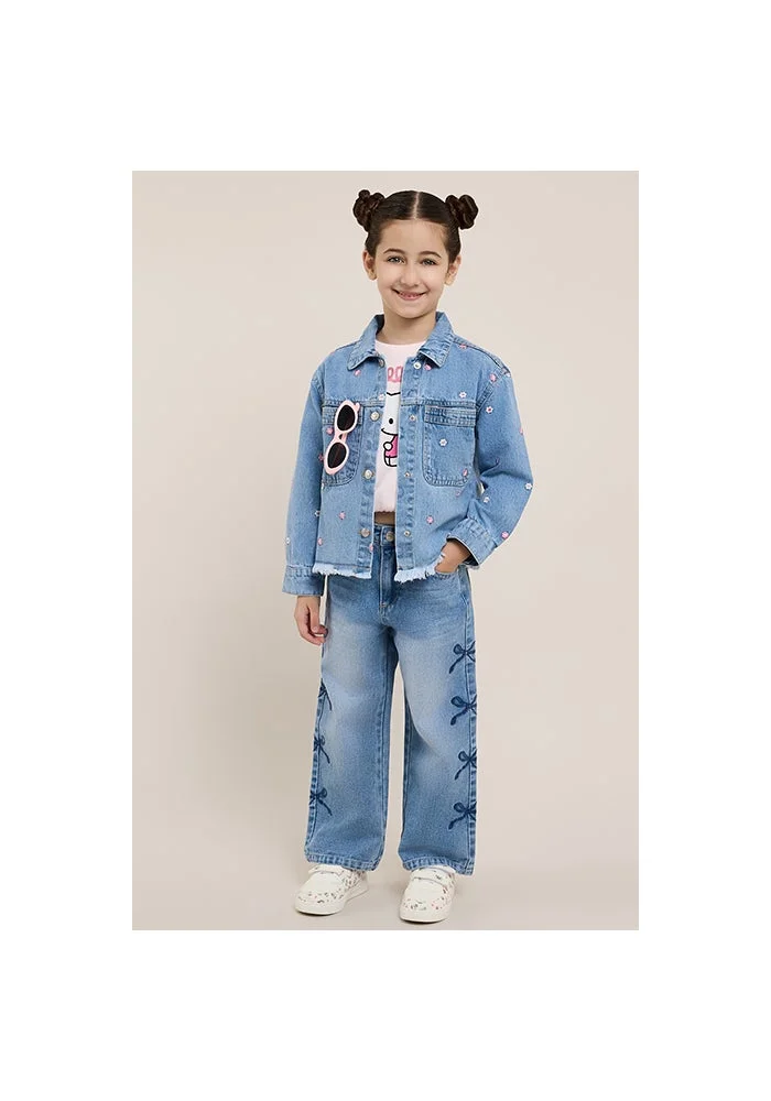 R&b Embroidered Denim Jacket with Button Closure