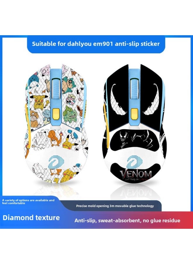 For Daryou EM901 EM912 Mouse Anti-slip Stickers Full Bag With Back Stickers Sweat-absorbent Lizard Skin For Wholesale-Color:Daryou EM901-SY-040 Team Printing/Black Diamond-Full Package  - Image 1