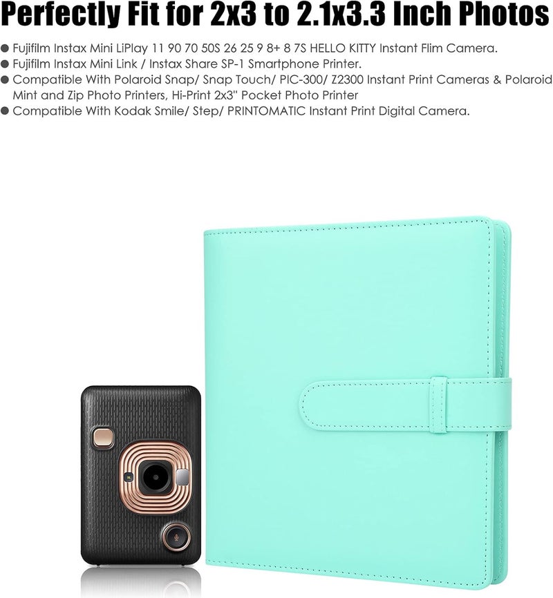 Veicevol 256 Pockets Photo Album for Fujifilm Instax Mini Camera, Leather Cover Photo Book for Polaroid Pictures, 2x3 Photo Album for Fujifilm Instax Mini 12 11 9 40 90 8 7 Evo LiPlay Pictures, Green - Image 2
