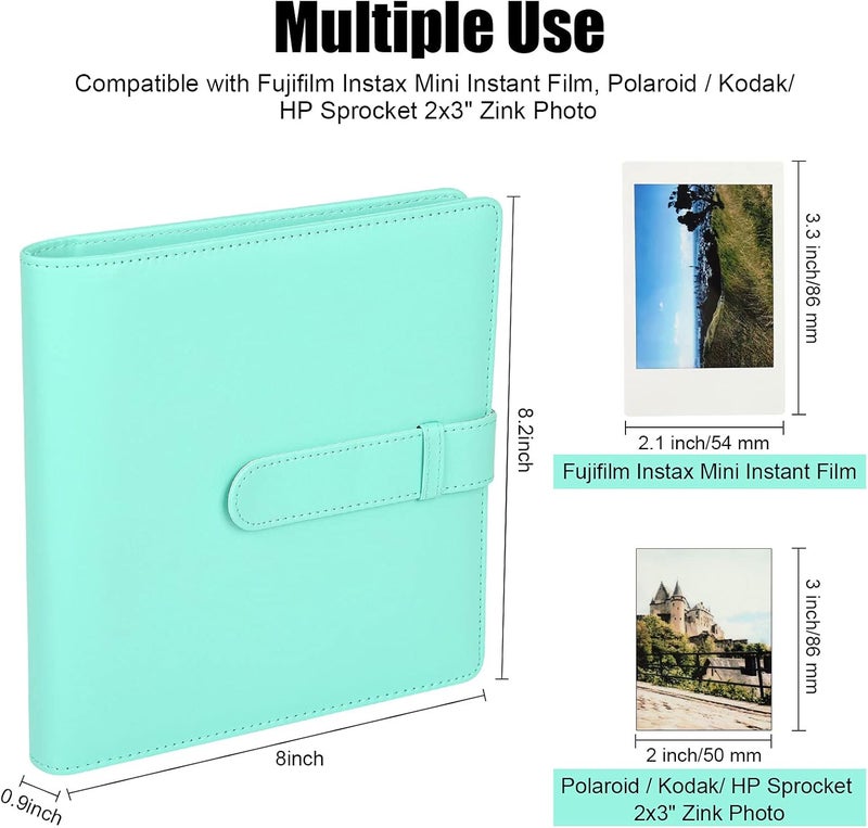 Veicevol 256 Pockets Photo Album for Fujifilm Instax Mini Camera, Leather Cover Photo Book for Polaroid Pictures, 2x3 Photo Album for Fujifilm Instax Mini 12 11 9 40 90 8 7 Evo LiPlay Pictures, Green - Image 3