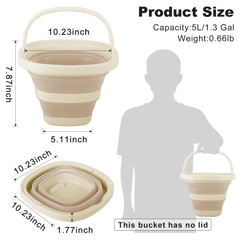 BIDFUL 5L Collapsible Bucket with Handle, Mop Bucket for Wash Basin Dog Water Car Washing Window Cleaning, Foldable Plastic Tub Waterpot for Outdoor Beaching Fishing Gardening Camping Essentials - Image 2