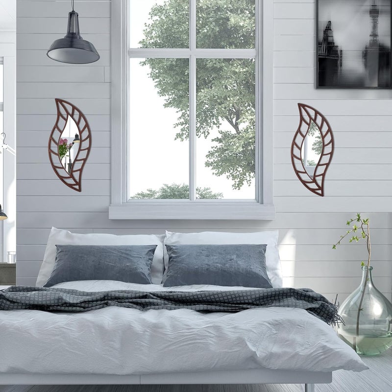 Roowest 2 Pcs Decorative Mirror Wall Decor Leaf Teardrop Mirror Wall Mounted Decorations for Living Room Bedroom Bathroom Vanity Entryway Office(Brown) - Image 5