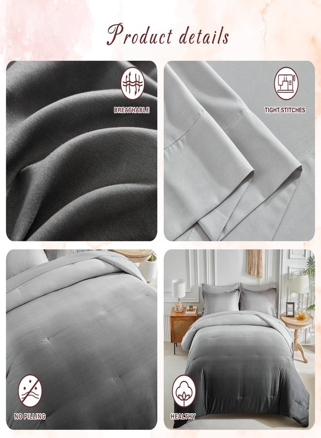 Tititada Black and Grey Gradient Comforter Set Queen Size 7 Pieces Elegant Ombre Bed in a Bag - Reversible All Season Bedding Set with Comforter, Flat Sheet, Fitted Sheet, 2 Pillowcases & 2 Pillow Shams - Image 3