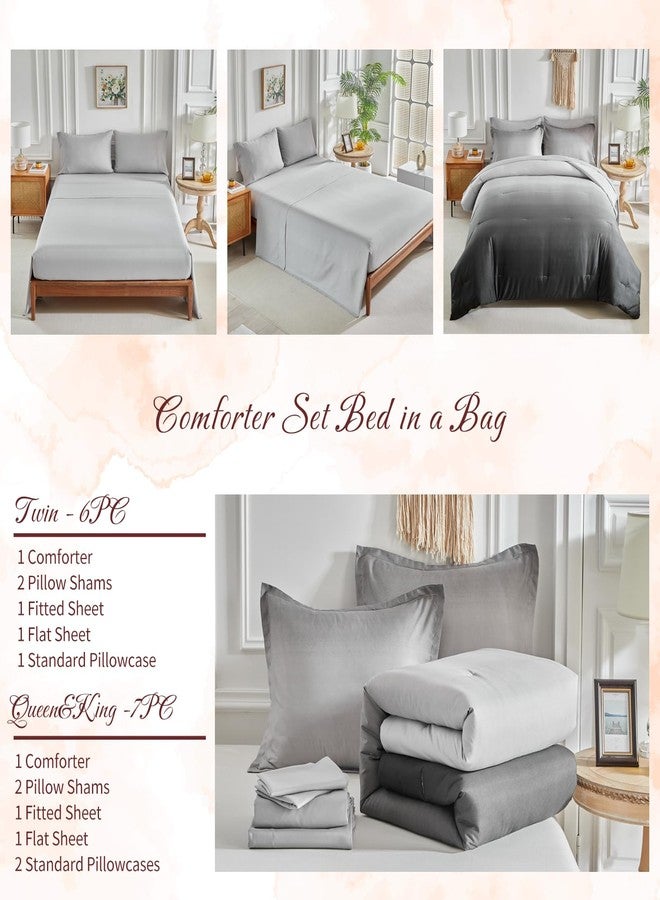 Tititada Black and Grey Gradient Comforter Set Queen Size 7 Pieces Elegant Ombre Bed in a Bag - Reversible All Season Bedding Set with Comforter, Flat Sheet, Fitted Sheet, 2 Pillowcases & 2 Pillow Shams - Image 5