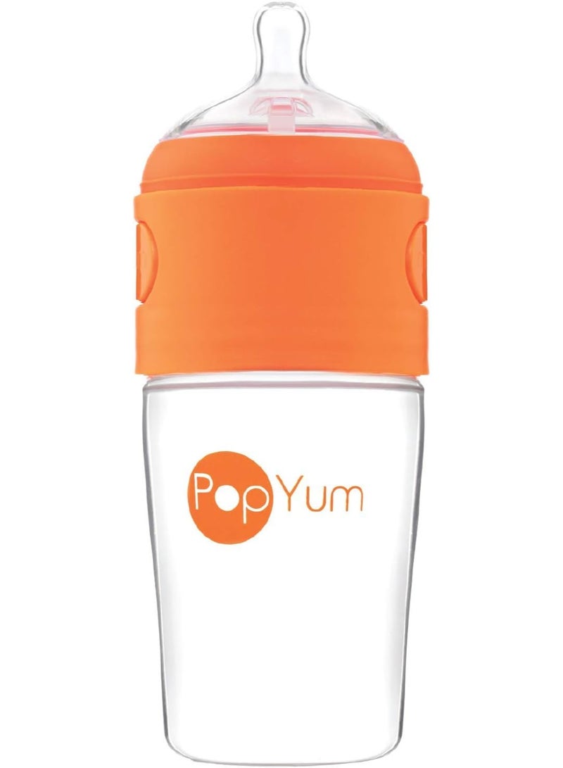 PopYum زجاجة حليب للأطفال PopYum سعة 9 أونصات برتقالية مضادة للمغص مع حلمة تدفق متوسط #2، 260 مل، خالية من BPA، قفل طبيعي - Image 1