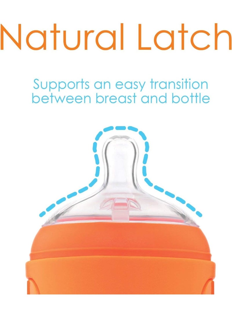 PopYum زجاجة حليب للأطفال PopYum سعة 9 أونصات برتقالية مضادة للمغص مع حلمة تدفق متوسط #2، 260 مل، خالية من BPA، قفل طبيعي - Image 3