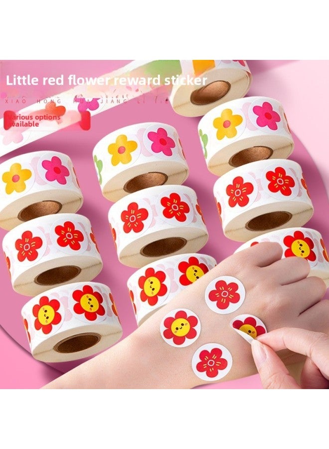 Loquat Small Sticker Children Reward Small Red Flower Kindergarten Baby Praise Smiling Face Old Teachers With Points Small Star Sticker-Color:2000 Pieces/4 Rolls-Specifications:Small Red Flower - Image 3