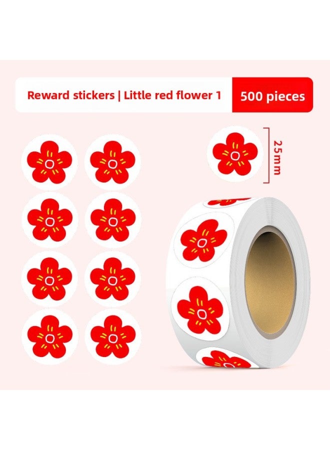 Loquat Small Sticker Children Reward Small Red Flower Kindergarten Baby Praise Smiling Face Old Teachers With Points Small Star Sticker-Color:2000 Pieces/4 Rolls-Specifications:Small Red Flower - Image 1
