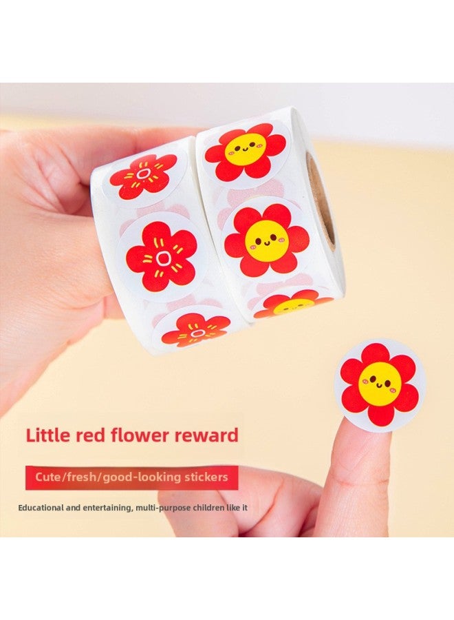 Loquat Small Sticker Children Reward Small Red Flower Kindergarten Baby Praise Smiling Face Old Teachers With Points Small Star Sticker-Color:2000 Pieces/4 Rolls-Specifications:Small Red Flower - Image 5