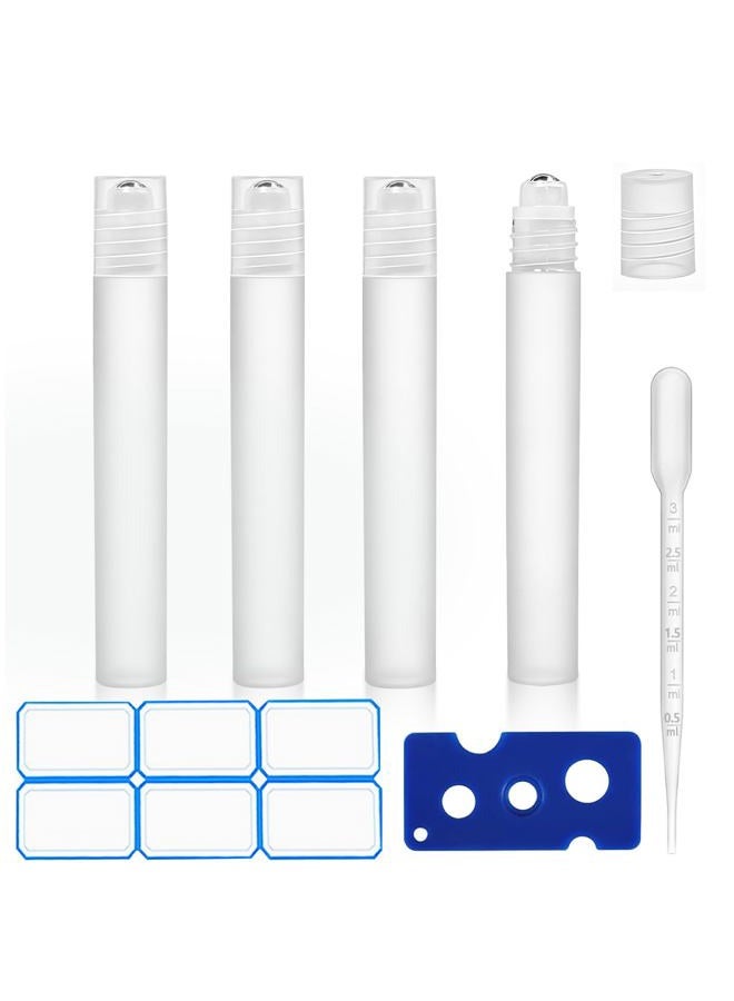 AskBed 4 Pack of 0.34 Oz (10ml) Essential Oil Roller Bottles - Refillable, Leak-proof Plastic Roll-on Bottles with Stainless Steel Roller Balls and Labels Included - Image 1