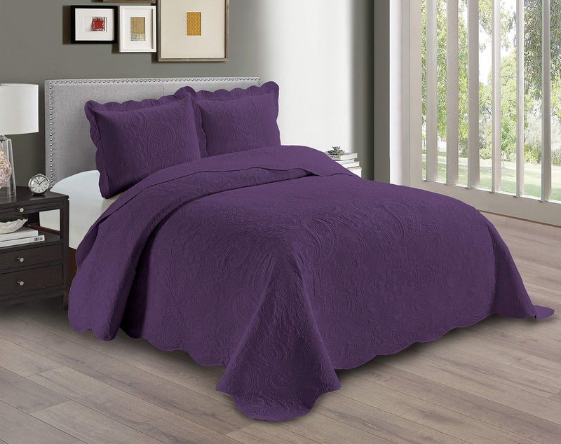 Linen Plus Embossed Coverlet Bedspread Set Oversized Solid Purple KingCalifornia King Bed Cover Bedding New  Dana