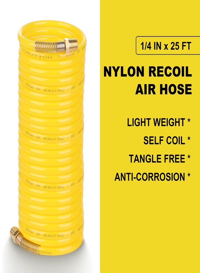 JOROY 1/4 Inch × 25 Ft Recoil Nylon Air Hose, 1/4 Inch MNPT Brass Air Compressor Accessories Fitting, Lightweight Yellow Nylon Compressor Hose - Image 2