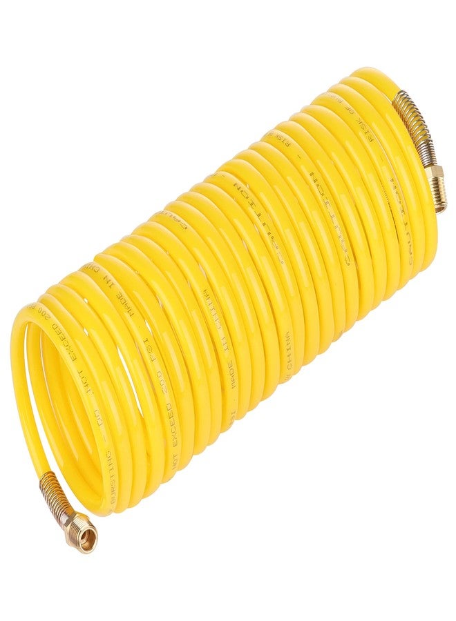 JOROY 1/4 Inch × 25 Ft Recoil Nylon Air Hose, 1/4 Inch MNPT Brass Air Compressor Accessories Fitting, Lightweight Yellow Nylon Compressor Hose - Image 1