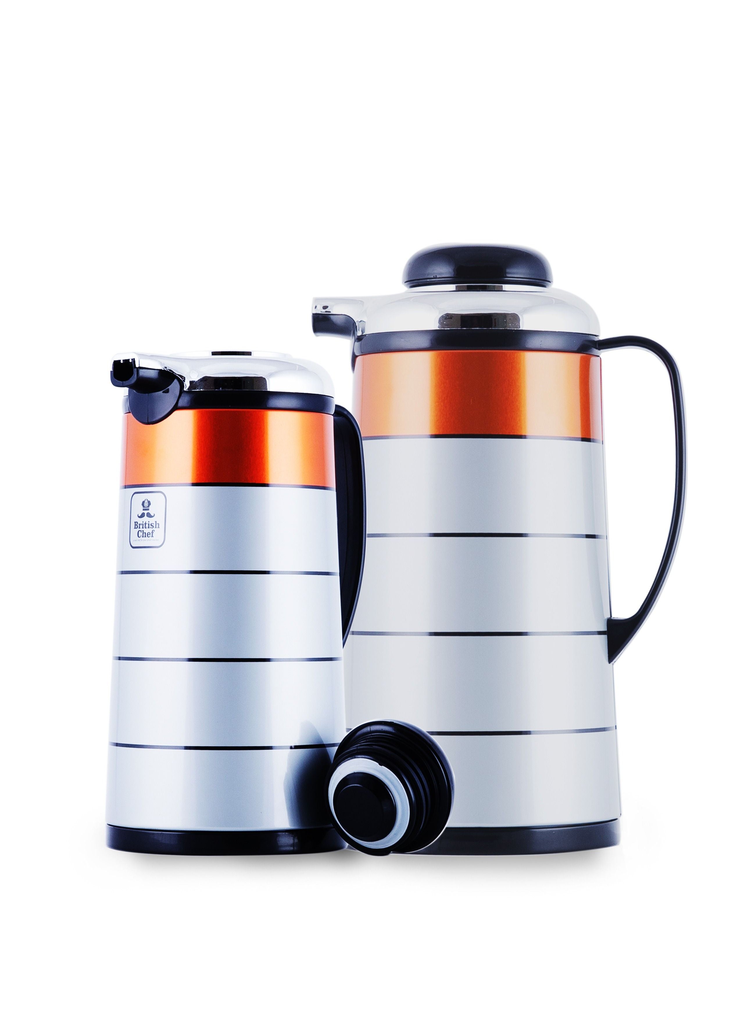 British Chef Vacuum Insulated Flask For Keeping Hot Cold Long Hour Heat Cold Retention, Double Walled Glass Vacuum 1LTR + 1.3 LTR, Ideal for Social Events 