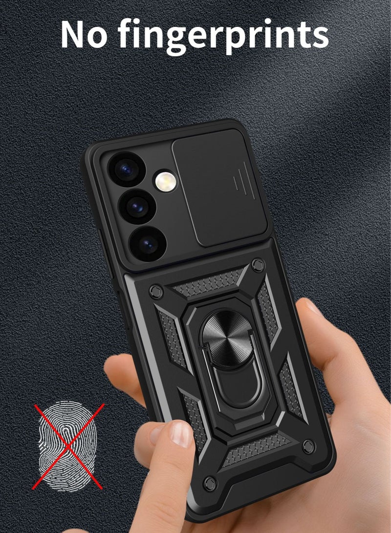 for Samsung Galaxy A56 5G Case Cover, Slide Camera Lens Cover, Magnetic Ring Holder Kickstand Protective Phone Case for Samsung Galaxy A56 5G, Black - Image 3