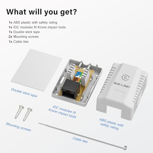 iwillink Cat6 Ethernet Surface Mount Outlet Box, 1-Port RJ45 Ethernet Wall Jack Box, 5-Pack, White - Image 4