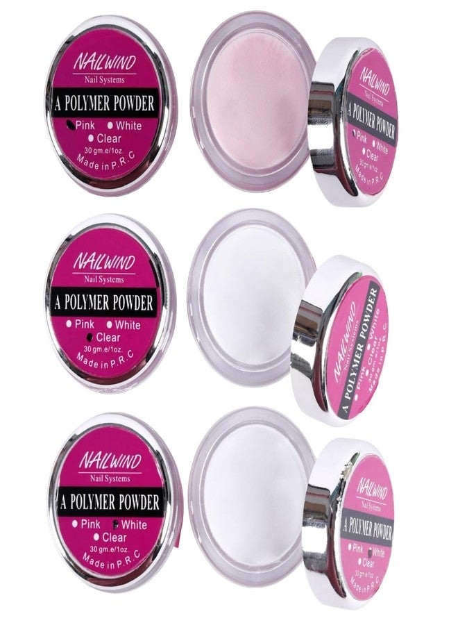 NAILWIND Acrylic Powder Set, 30g Professional Acrylic Nail Powder System for Acrylic Nails Extension,Nail Art (Pink, White, Clear, Pack Of 3) - Image 1