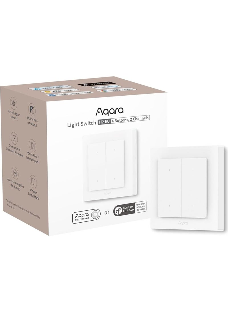 Aqara - Aqara Smart Light Switch H2 EU (2-in-1 Neutral, 4 Gang 2 Channel), Thread/Zigbee Protocol, Wall Switch for Smart Home, Supports Apple Home, Alexa, Google Assistant, Matter over Thread - Image 1