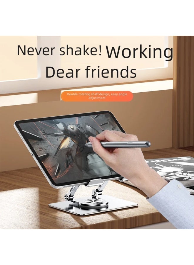 Tablet Stand Desktop Aluminum Alloy 360 Degree Rotation Foldable Adjustable Height Hollow Out Heat Dissipation-Color:Silver ] - Image 2