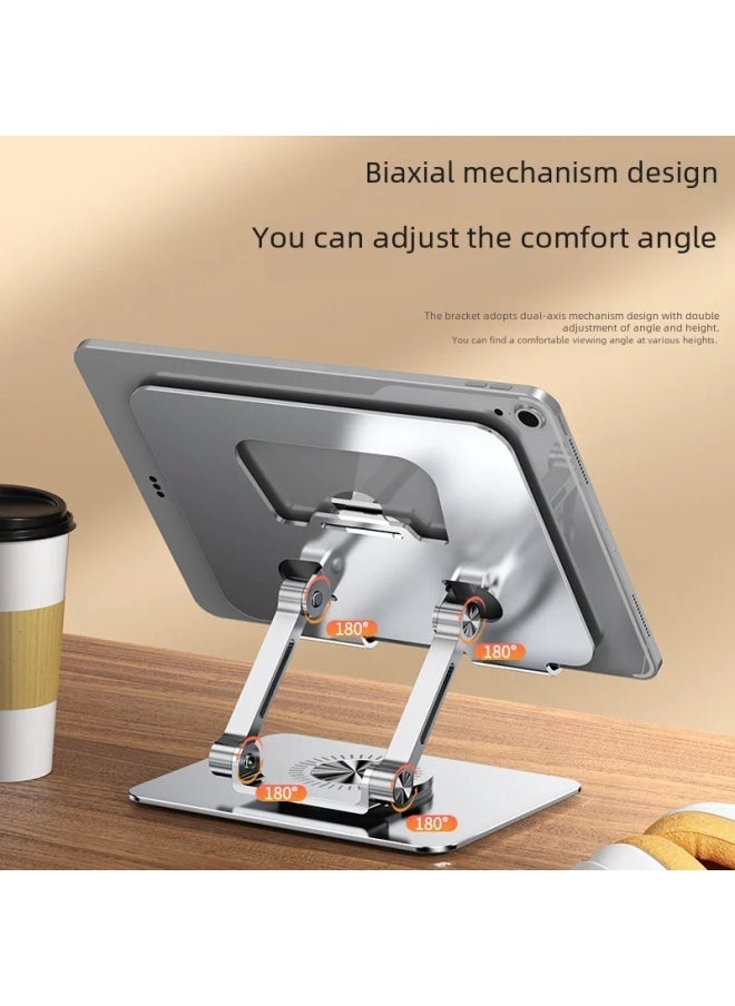 Tablet Stand Desktop Aluminum Alloy 360 Degree Rotation Foldable Adjustable Height Hollow Out Heat Dissipation-Color:Silver ] - Image 3