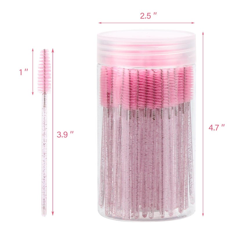 Tbestmax 100 Pcs Disposable Mascara Wands, Crystal Eyebrow Spoolies Brush for Eyelash Extensions, Pink Lash Brushes with Container - Image 2