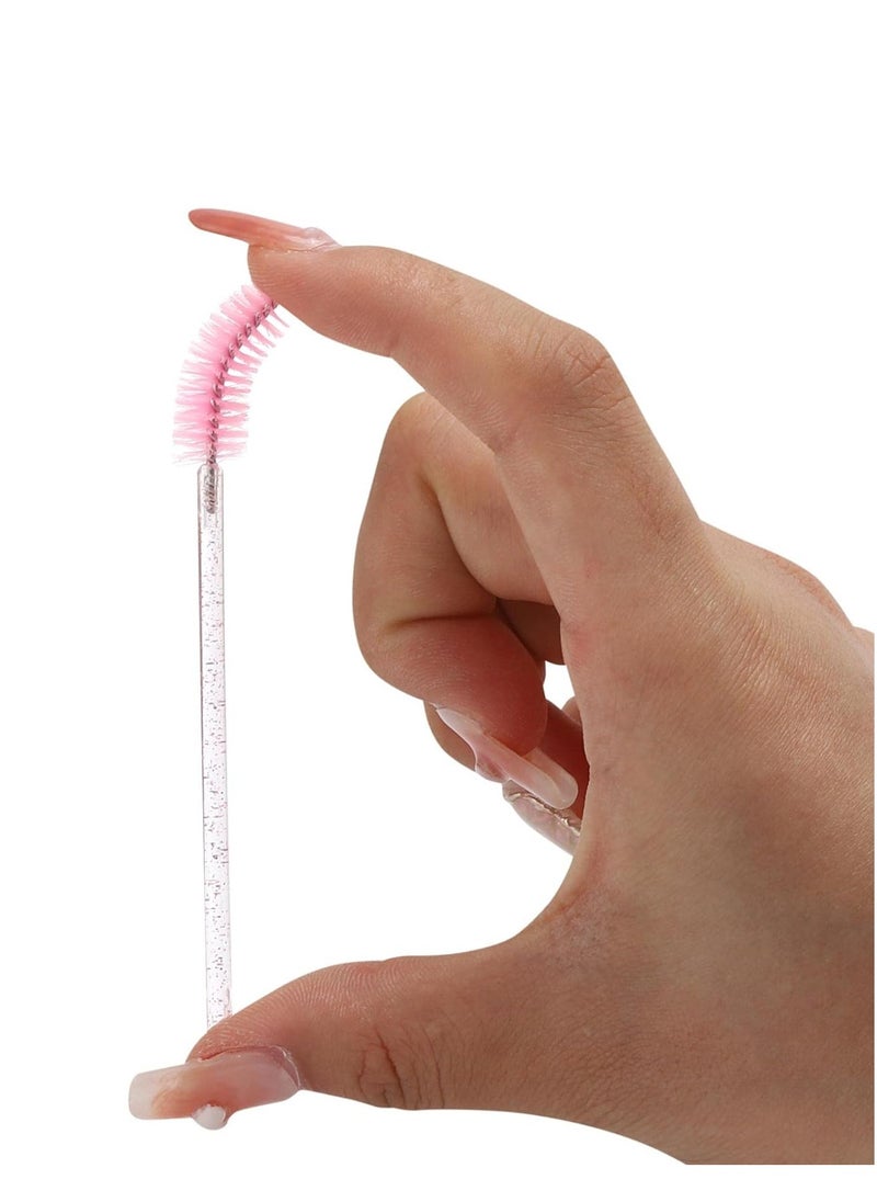 Tbestmax 100 Pcs Disposable Mascara Wands, Crystal Eyebrow Spoolies Brush for Eyelash Extensions, Pink Lash Brushes with Container  - Image 2
