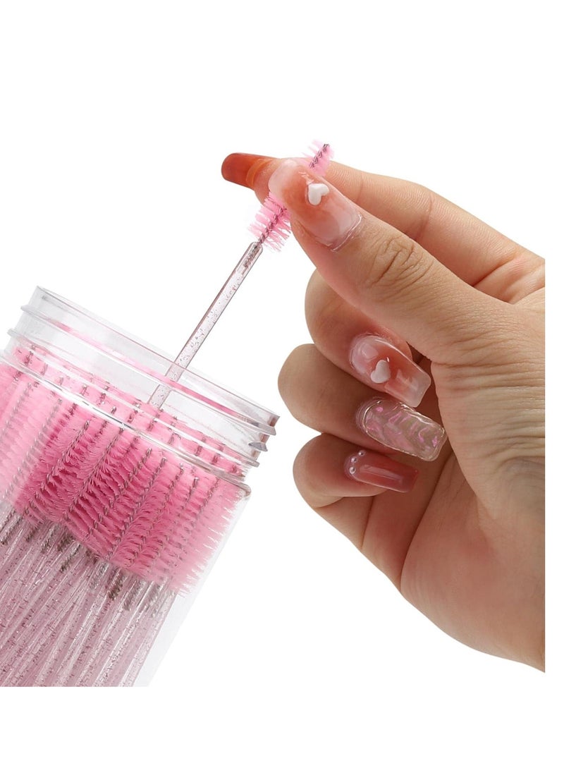 Tbestmax 100 Pcs Disposable Mascara Wands, Crystal Eyebrow Spoolies Brush for Eyelash Extensions, Pink Lash Brushes with Container  - Image 4