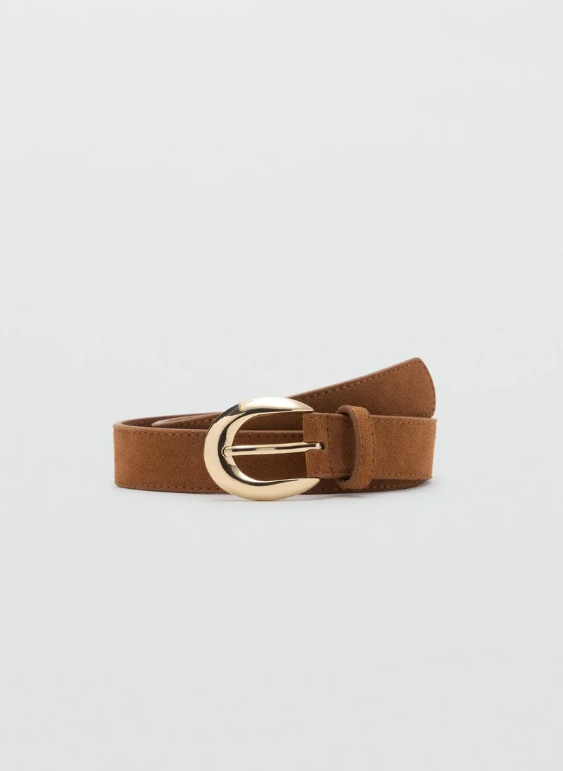 MANGO Leather belt with oval buckle