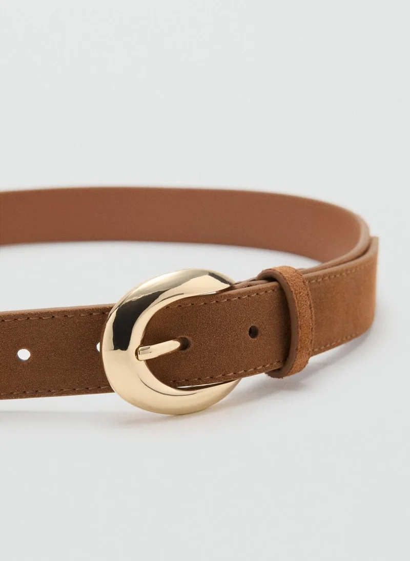 MANGO Leather belt with oval buckle