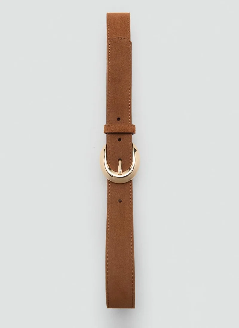 MANGO Leather belt with oval buckle