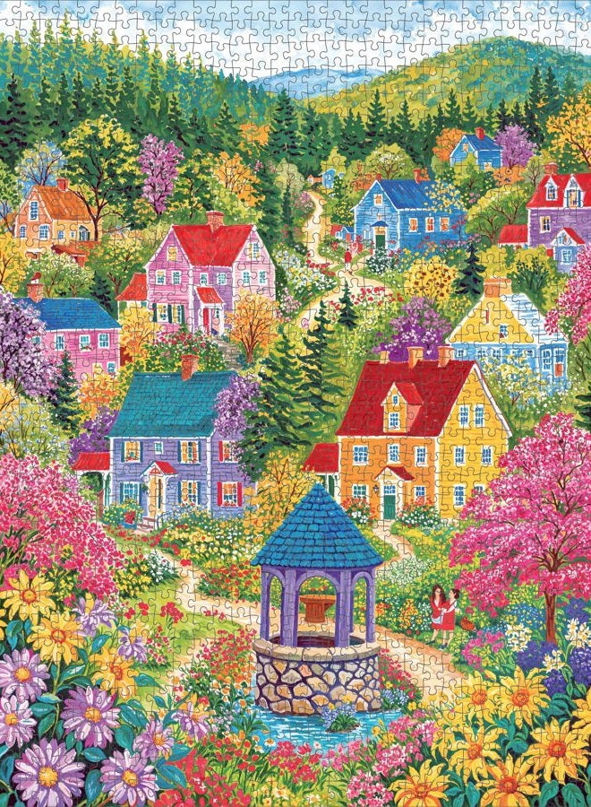 Cross & Glory Sunshine at Wishing Well Lane - 1000 Piece Jigsaw Puzzle for Adults | Colourful New England Village Puzzle | Scenic Springtime Family Scene | Challenging and Relaxing - Image 5