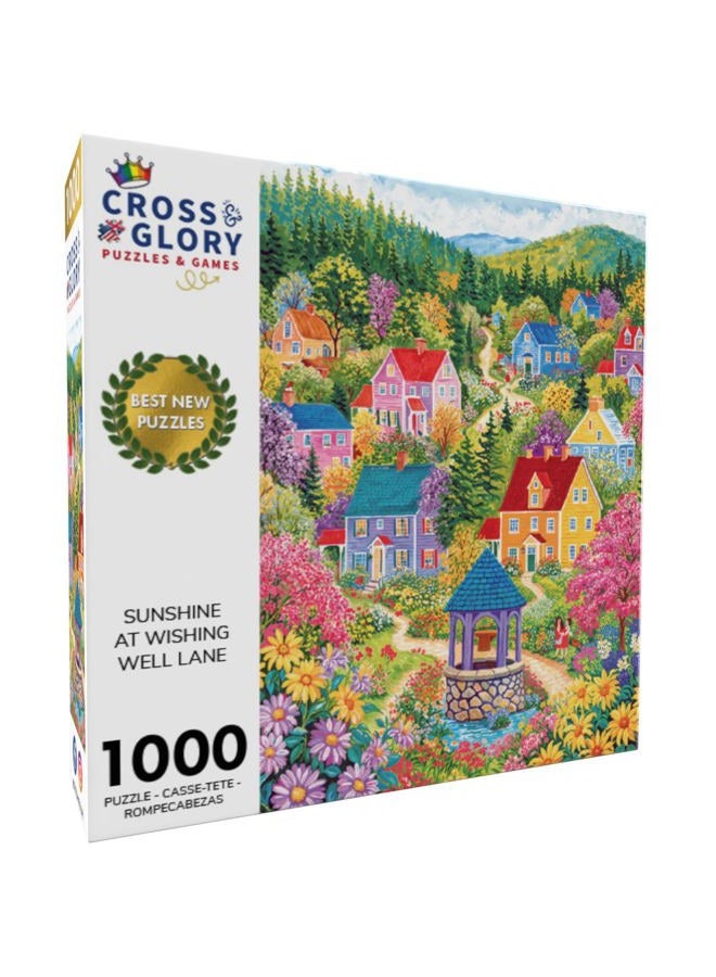Cross & Glory Sunshine at Wishing Well Lane - 1000 Piece Jigsaw Puzzle for Adults | Colourful New England Village Puzzle | Scenic Springtime Family Scene | Challenging and Relaxing - Image 2