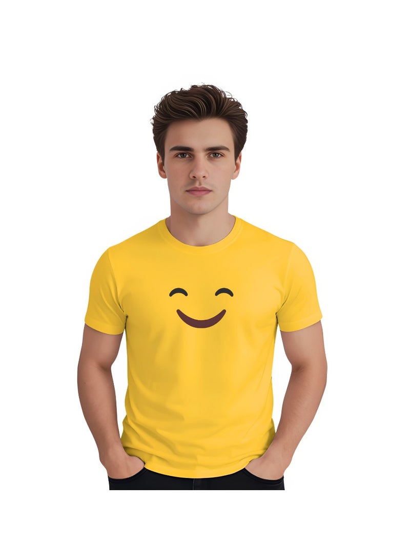 PRINTSHOP4ME Adult Yellow Smiley Face T-Shirt Unisex Round Neck Short Sleeve Cotton T-Shirt-Soft And Comfortable Tshirt - Image 1