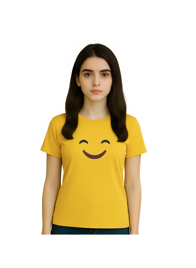 PRINTSHOP4ME Adult Yellow Smiley Face T-Shirt Unisex Round Neck Short Sleeve Cotton T-Shirt-Soft And Comfortable Tshirt - Image 2