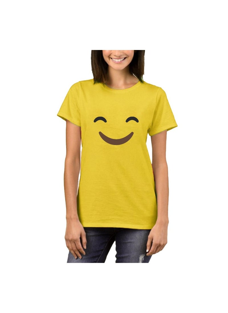 PRINTSHOP4ME - Adult Yellow Smiley Face T-Shirt Unisex Round Neck Short Sleeve Cotton T-Shirt-Soft And Comfortable Tshirt - Image 1
