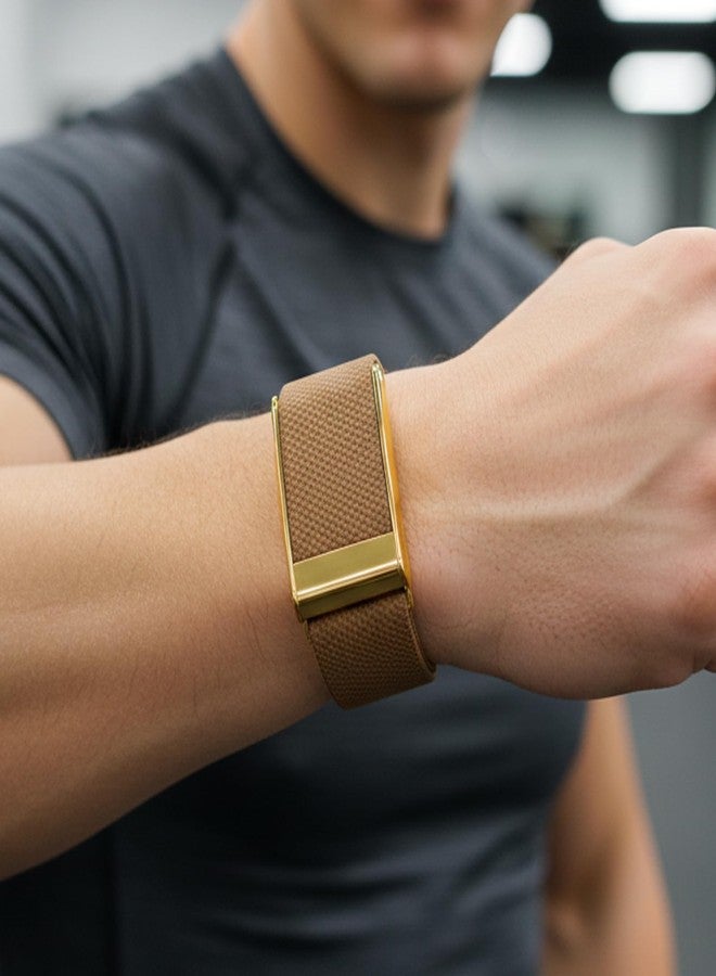 Comfortable Super Knit Replacement Wrist Band For WHOOP 5.0 Heart Rate Monitor, Soft Nylon Replacement WristBand with Stainless Steel U Shape (Brown, Gold MG) - Image 2