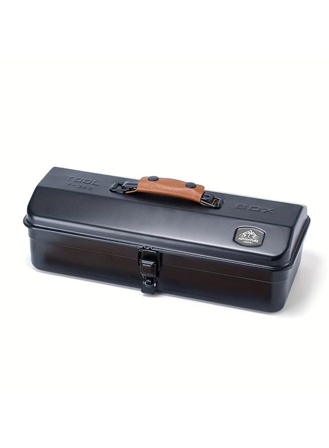 Black Portable Outdoor Tool Storage Box for Camping Picnics Metal Toolbox - Image 1