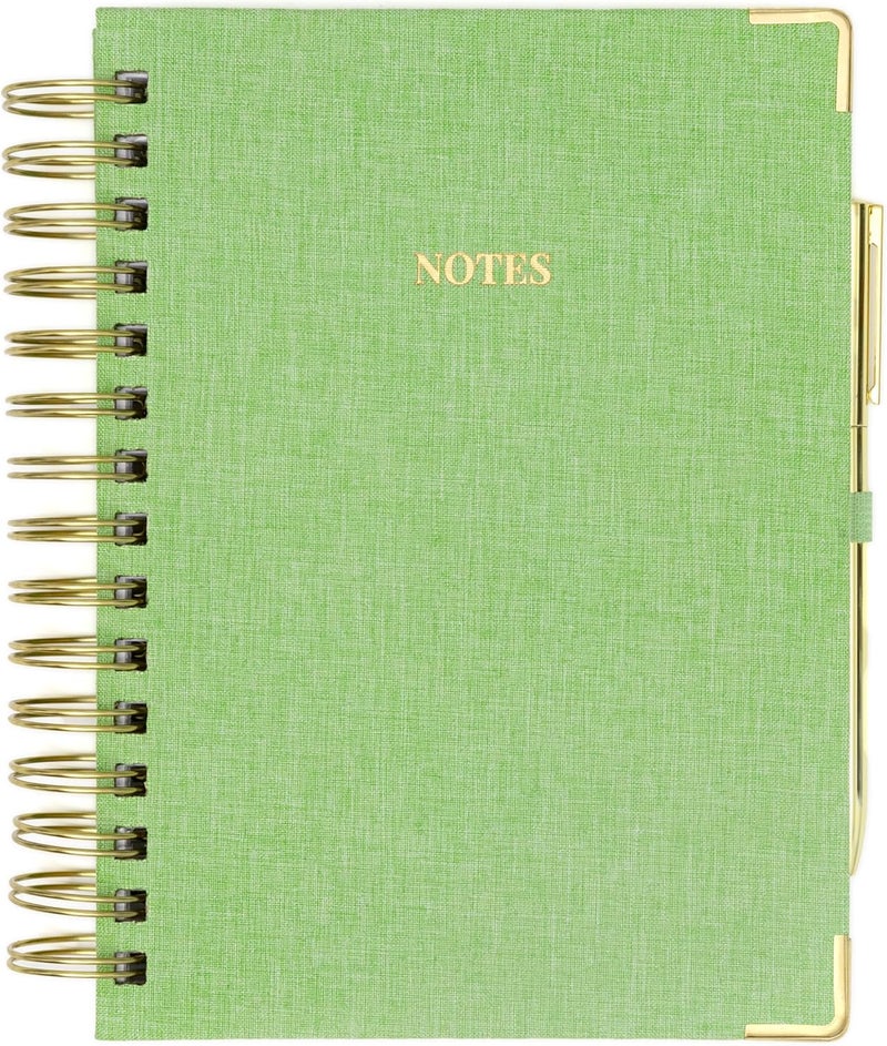ELYN Lined Spiral Journal, Linen Hardcover Notebook with Matching Gold Gel Pen, 252 Pages, 8 in x 5 in - 100 GSM Premium Paper, Spiral Notebook for Home, Office, Notes & Gifts, (Green) - Image 1