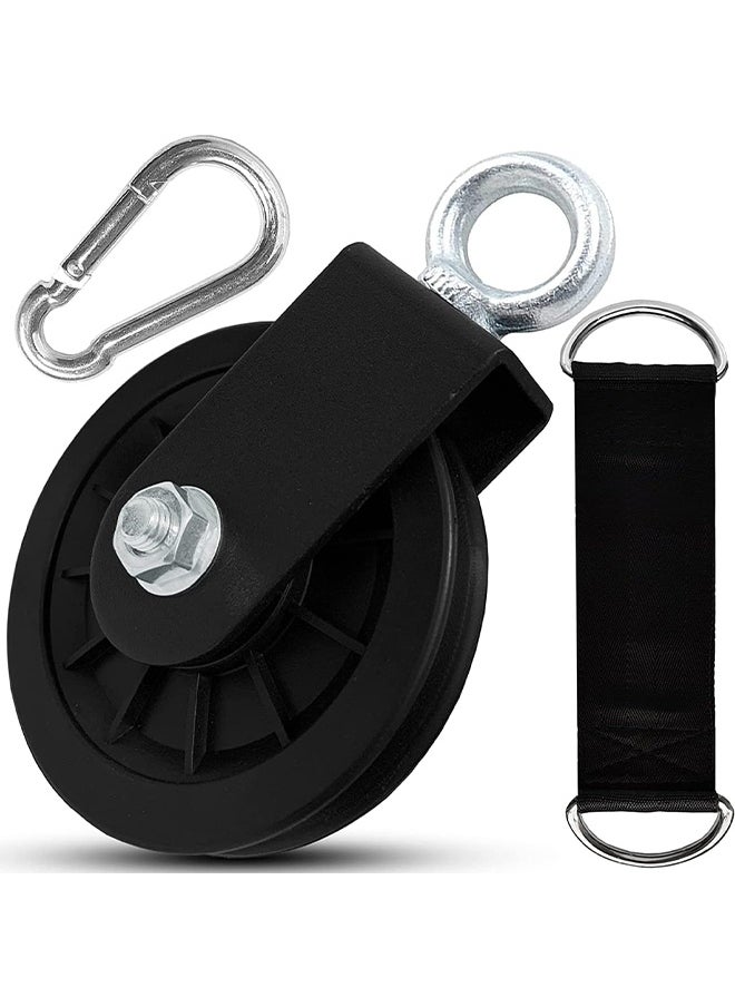 UNUNS Cable Pulley,90mm Gym Pulley Wheel With Hanging Strap And Carabiner, 360° Rotating Silent Pulley,Stainless Steel Cable Pulley For LAT Pulley System,Gym Equipment,DIY Home Projects,Lifting Blocks  - Image 1