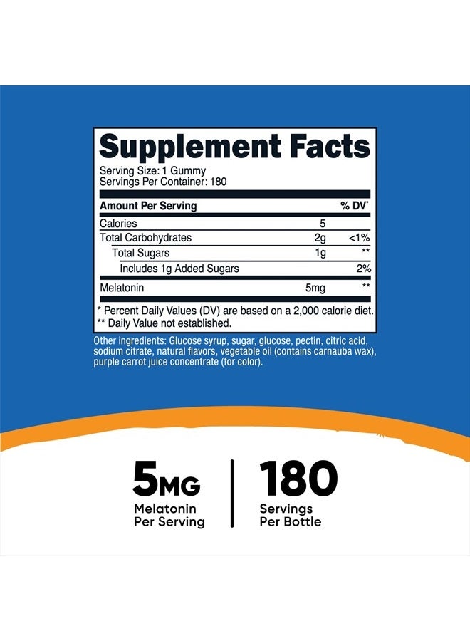 Nutricost Melatonin 5mg, 180 Gummies, Strawberry Flavored - Gluten Free, Non-GMO, No Corn Syrup - Image 2